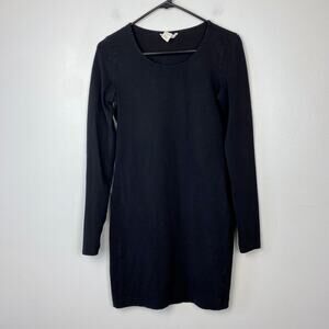 H&M Black T-shirt Dress Fitted Long Sleeve‎ Basic Capsule Wardrobe Size Small